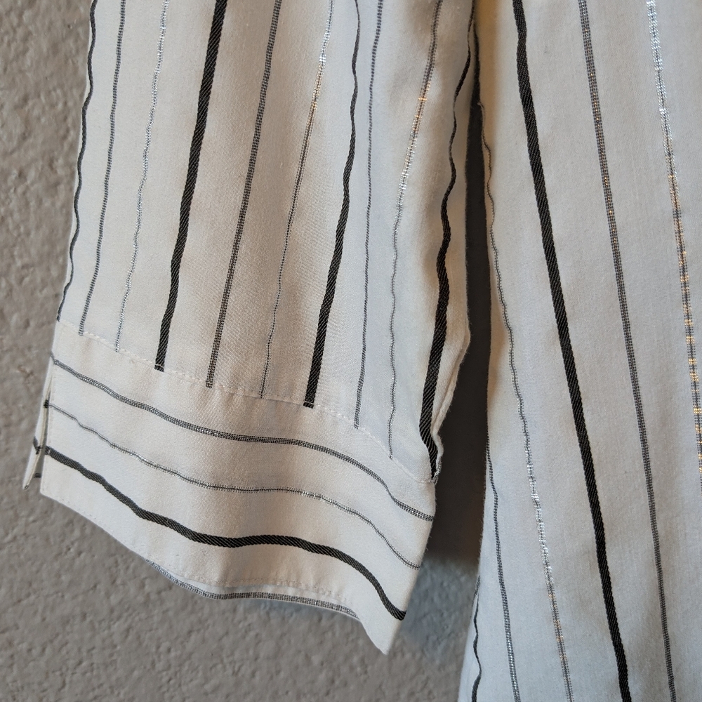 Hillard & Hanson White Blouse with Black And Silver Vertical Stripes XL - Picture 6 of 9